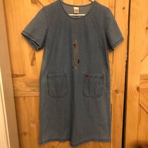 Blair Blue Denim Women’s Dress with Lady Bugs Embroidered Details Size M